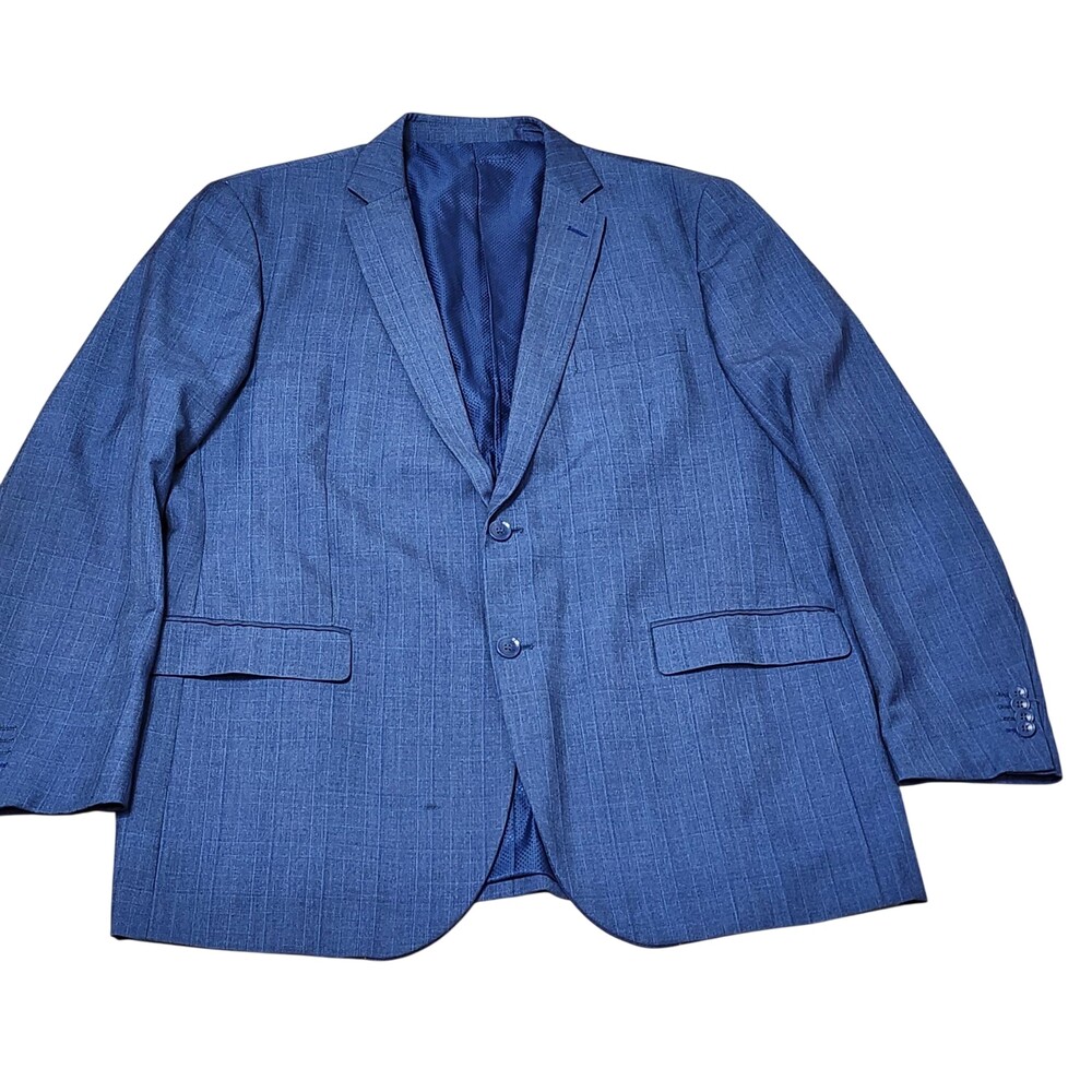 Bocaccio Uomo Suit Jacket Mens 48L Blue Stripe Poly Rayon Two Button Blazer